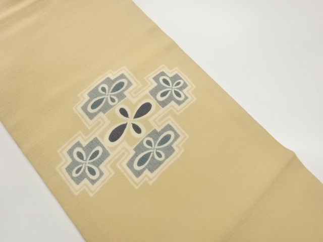 縮緬地抽象に花模様名古屋帯